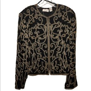 Vintage Lord and Taylor Gold Beaded silk lined dress jacket